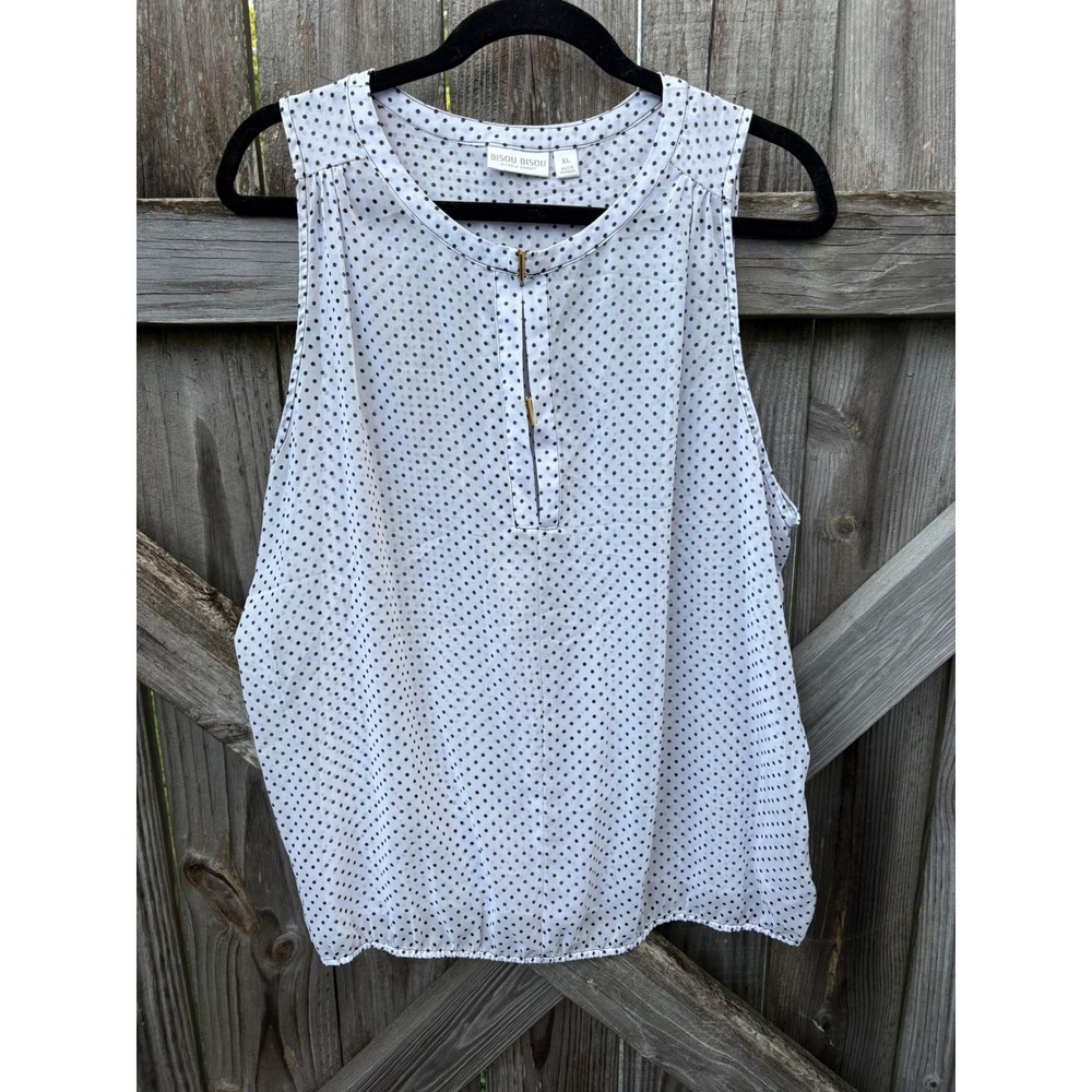 Bisou Bisou Michele Bohbot Sheer Polka Dot Sleeveless Blouse White Black XL